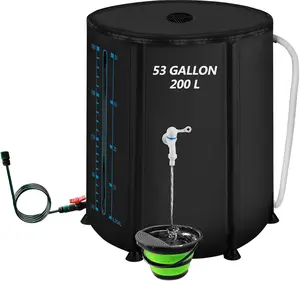 Collapsible Rain Barrel, 53 Gallon/200 L Portable Rain Water Collection Barrel, PVC Rainwater Collection System with Spigotst, Water Barrel with Bucket for Garden Water Catcher (Black, 53 Gallon)