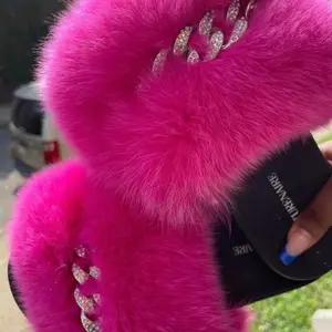 Pink Bling Fluffy Custom Slides for Women & Girls - Indoor/Outdoor Comfortable & Stylish Open Toe Fur Slides with Soft Rubber Sole sizes only.