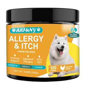 ARFUNY - Dog Probiotic Soft Chews for Seasonal Allergy Relief, Gut and Digestive Health. Veterinarian Reviewed, Premium Ingredients - Supplement, Chicken Flavor, 120 Tablets