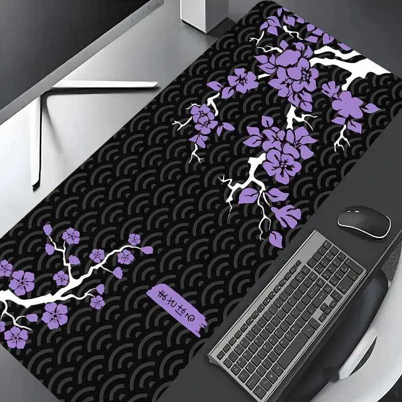 "Japanese Purple Cherry Blossom Large Gaming Mouse Pad, Cloud Pattern Desktop Drotection Pad, Washable Rubber Pad Non-Slip Lock Edge Multi-Size Mouse Pad Suitable For Home Office, Desk Accessories, Aesthetic Desk Accessories, Gift for Family and friends "