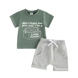 Toddler Baby Boy Summer Outfit Letter Print Crew Neck Short Sleeve Tops and Shorts 2 Pcs Set