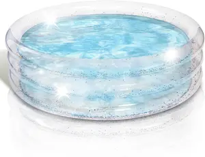 Sparkly Inflatable Kiddie Pool for Kids 34"x10" - 3 Levels - Transparent Blow Up Baby Pool with Silver Glitter, Easy to Inflate Small Toddler Pools for Outdoor