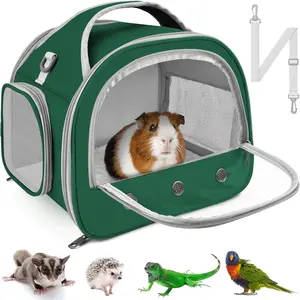 Bearded Dragon Travel Carrier, Portable Guinea Pig Carrier Bag Tortoise Carrier Pouch for Bunny Hamster Chinchilla Hedgehog Lizard Bird Outgoing Reptile Travel Carrying Case - Green