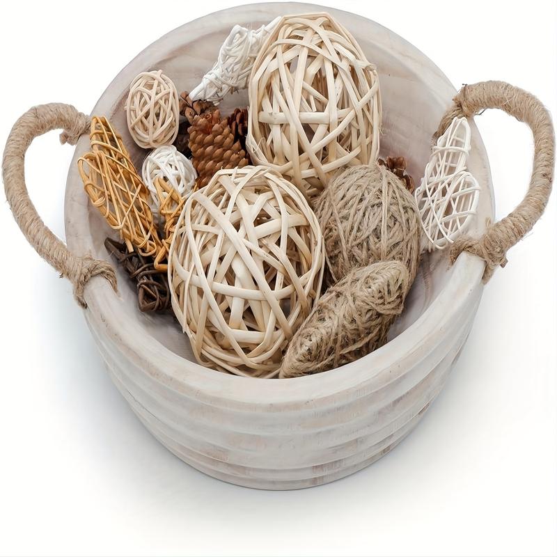 11.2 Inch Wooden Decorative Bowl, Paulownia Wood Dough Bowl with Rope Handle, Rustic Key Bowl for Entrance Table, Tableware Tray, Naturewood Table Centerpieces Bowl for Home Boho Decoration and Garden Accessories.