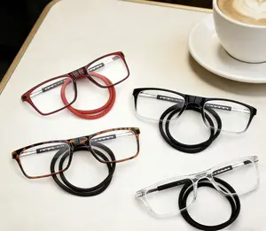 Four-piece Portable Fashion Magnetic Reading Glasses Set for Computer Use Home Office Travel Adjustable Strap Design Blue Light Blocking Unisex Model with Neck-hanging Option frame anti commute