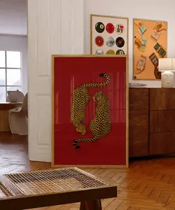 Leopard Wall Art – Vintage Cheetah Poster, Retro Y2K Aesthetic Wall Art, Maximalist Animal Print Decor, Bold Dopamine Decor, Retro Leopard Poster