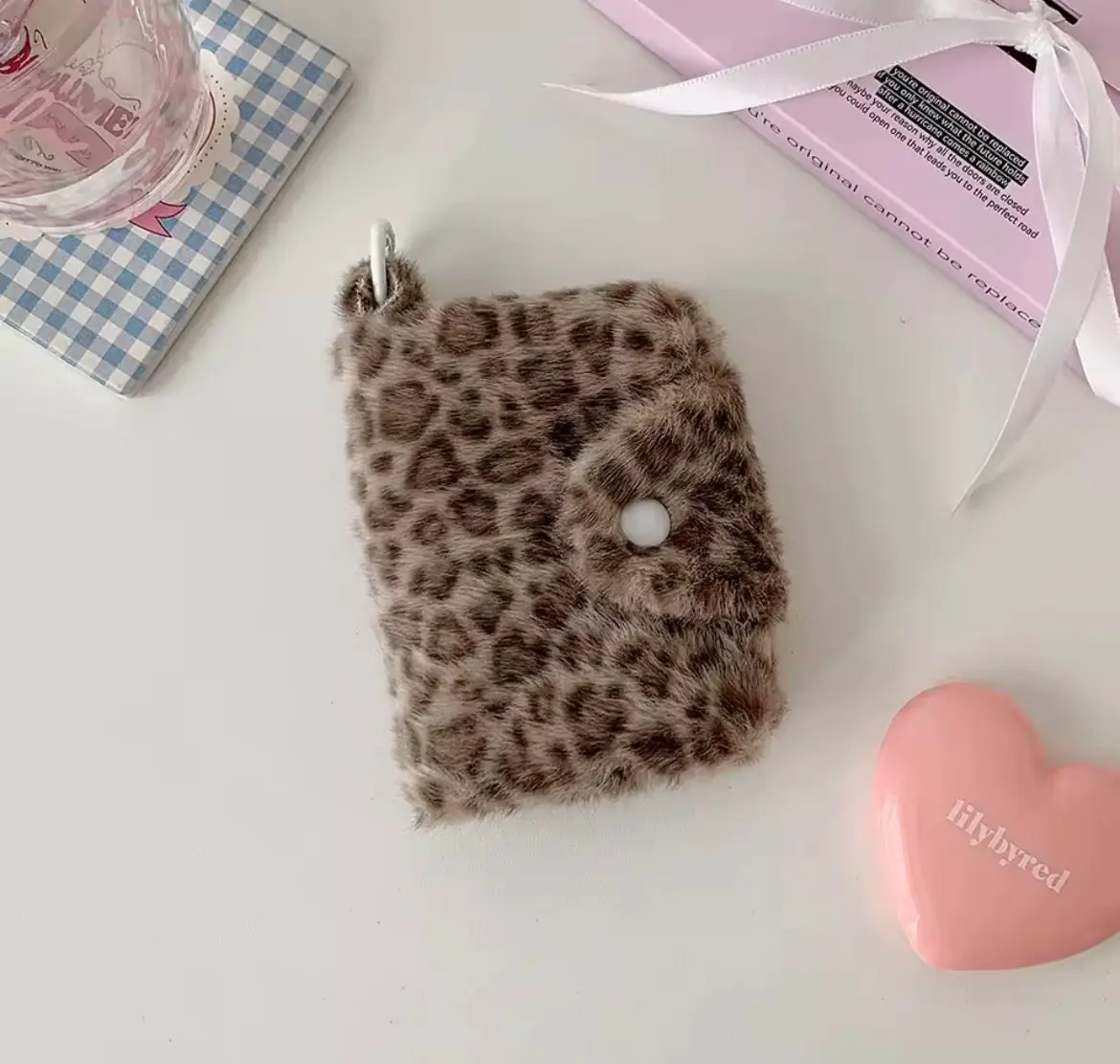 Girl Plush Leopard Pattern Card Bag Zipper Coin Purse High Beauty Bag Pendant Small Wallet Student Meal Card Holder Id Holder