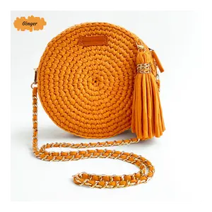 Handmade Round Crochet Bag Women's Crossbody Purse with Lining & Tassel - Available in Multiple Colors
