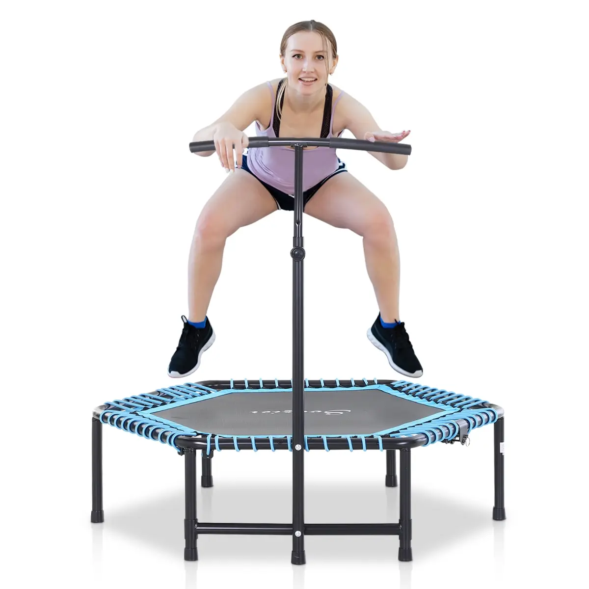 212 Main A71-008BU 4.5 ft. Soozier Exercise Trampoline, Foldable Fitness Trampoline Rebounder with 3-Level Adjustable T-Bar, Great for Adults Kids Working Out, Blue