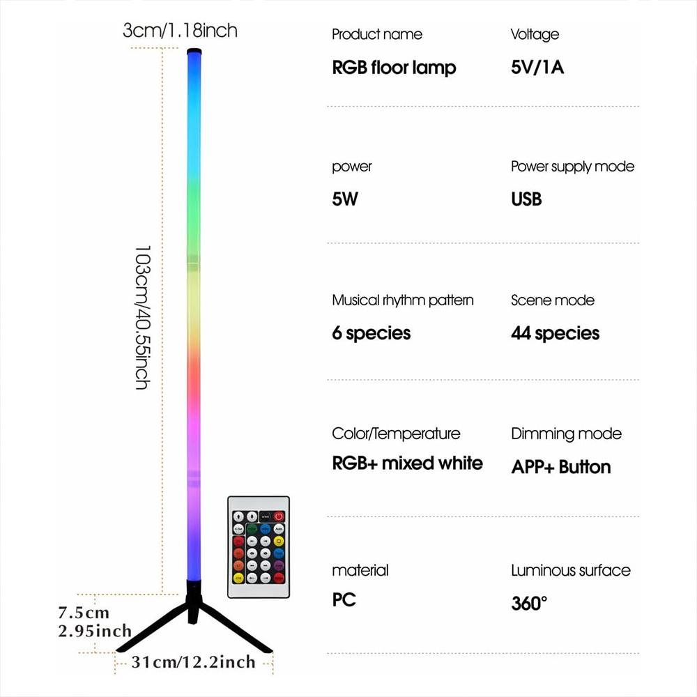 DAYBETTER 360° Standing LED Corner Lamp with Music Sync, Color Shift, Dual Control & Timer, 16M DIY Colors, Perfect for Living Room/Gaming Room, Smart RGB Floor Lamp