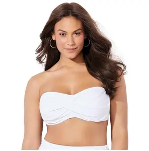 Swimsuits for All Valentine Ruched Bandeau Bikini Top - 8, White (Plus Sizes Available)