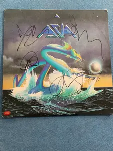 Asia Signed Autograph Album Record Vinyl John Wetton, Steve Howe, Carl Palmer & Geoffrey Downes Fully Signed w/COA