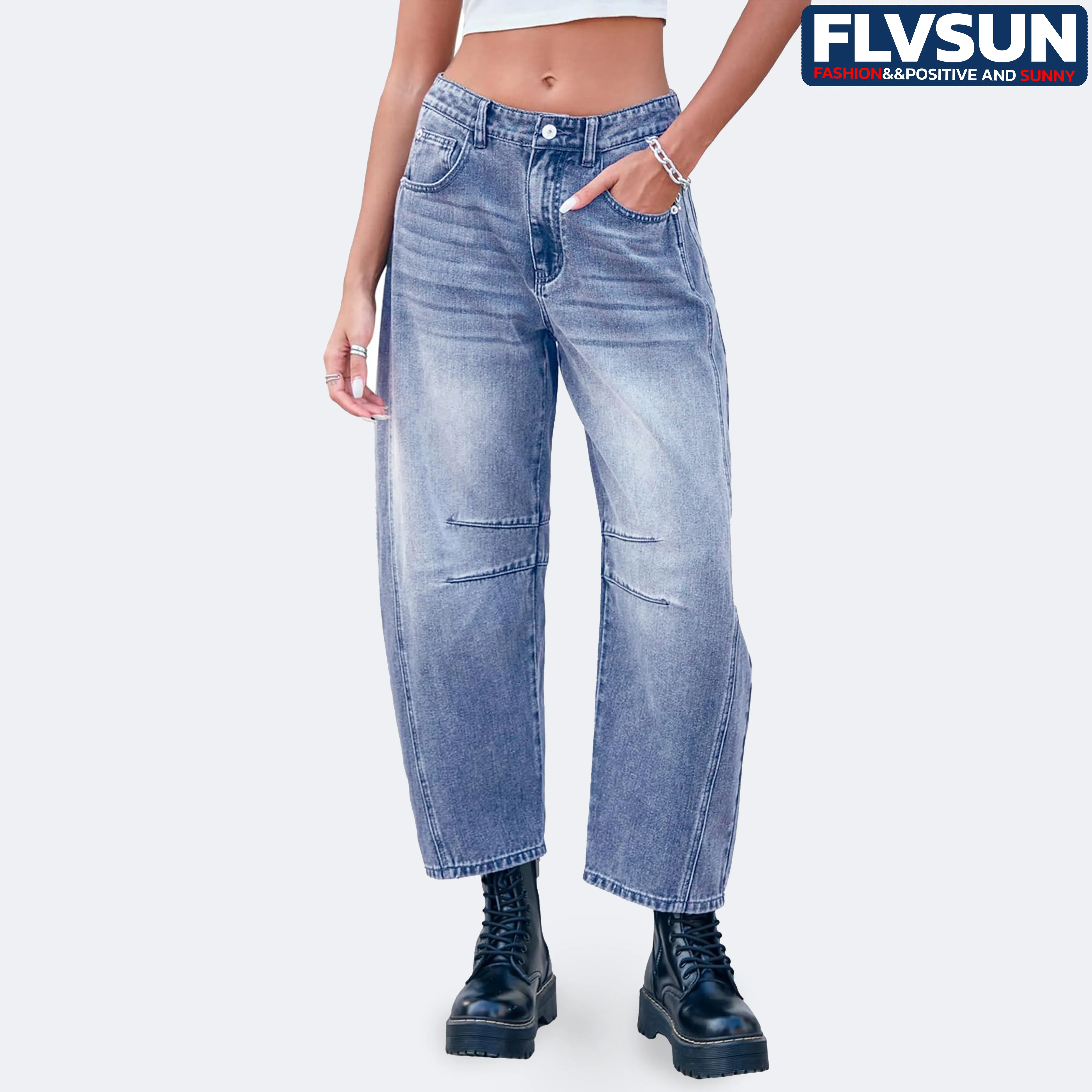 MEIN Women's Mid-Waist Stretchy Denim Jeans - 5-Pocket, Button Fly, 90s Look, 2000s Vintage Straight Leg Hip Cropped Baggy, Streetwear Everyday Thanksgiving Party Basic Bottoms, Plain Apparel