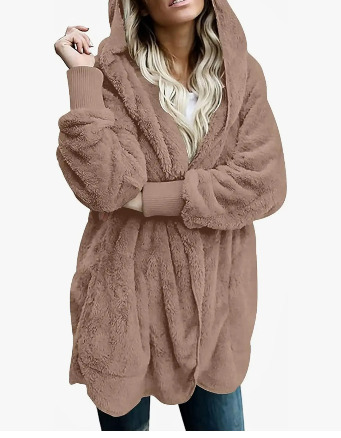 Fuzzy Hooded Winter Cardigan With Pockets