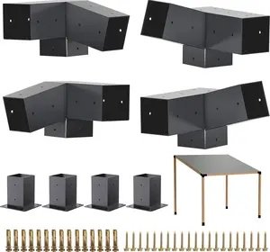 Pergola Kit - 3-Way Slanted Brackets, Powder-Coated, 4" x 4" (Actual: 3.5x3.5 Inch), Hardware for Outdoor Wood Pergolas, Gazebos, Sheds (8 pcs)
