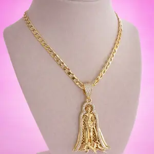 Gold Saint Lazarus Pendant Necklace – Cuban Chain Gold Tone for Men & Women