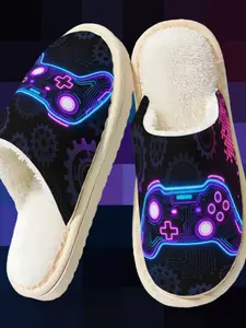 Cool Game Controller Pattern Home Shoes for Women & Men, Halloween Christmas Indoor Slippers, Multi-Color Couple Shoes, Fall Winter Comfort