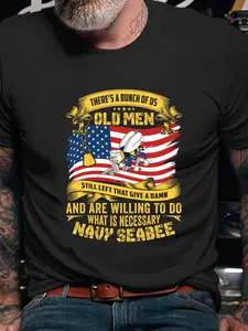Men's Navy Seabee T-Shirt Compatible with Hoodie Option - Funny "There's a Bunch of Us Old Men" Slogan - Corpsman Medical Branch Apparel for Veterans, Sailors & Navy Medicine Personnel - Casual Crewneck Tee Gift for Seabee Veterans