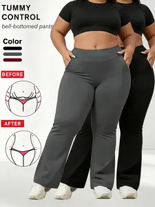 Plus Size High Waist Flare Yoga Pants for Women, Ultra-Stretchy & Breathable Bootcut Leggings, Tummy Control Butt Lifting Bell Bottoms with Pockets, 4-Way Stretch Non-See-Through Moisture-Wicking Activewear for Yoga, Gym, Fitness & Daily Casual Wear