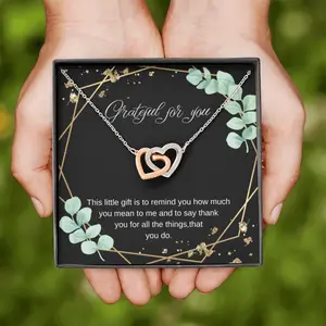 Personalized Interlocking Heart Pendant Necklace with Cubic Zirconia, Grateful for you Gift, Gratitude Gifts, Gift of Gratitude, Grateful for her Gift