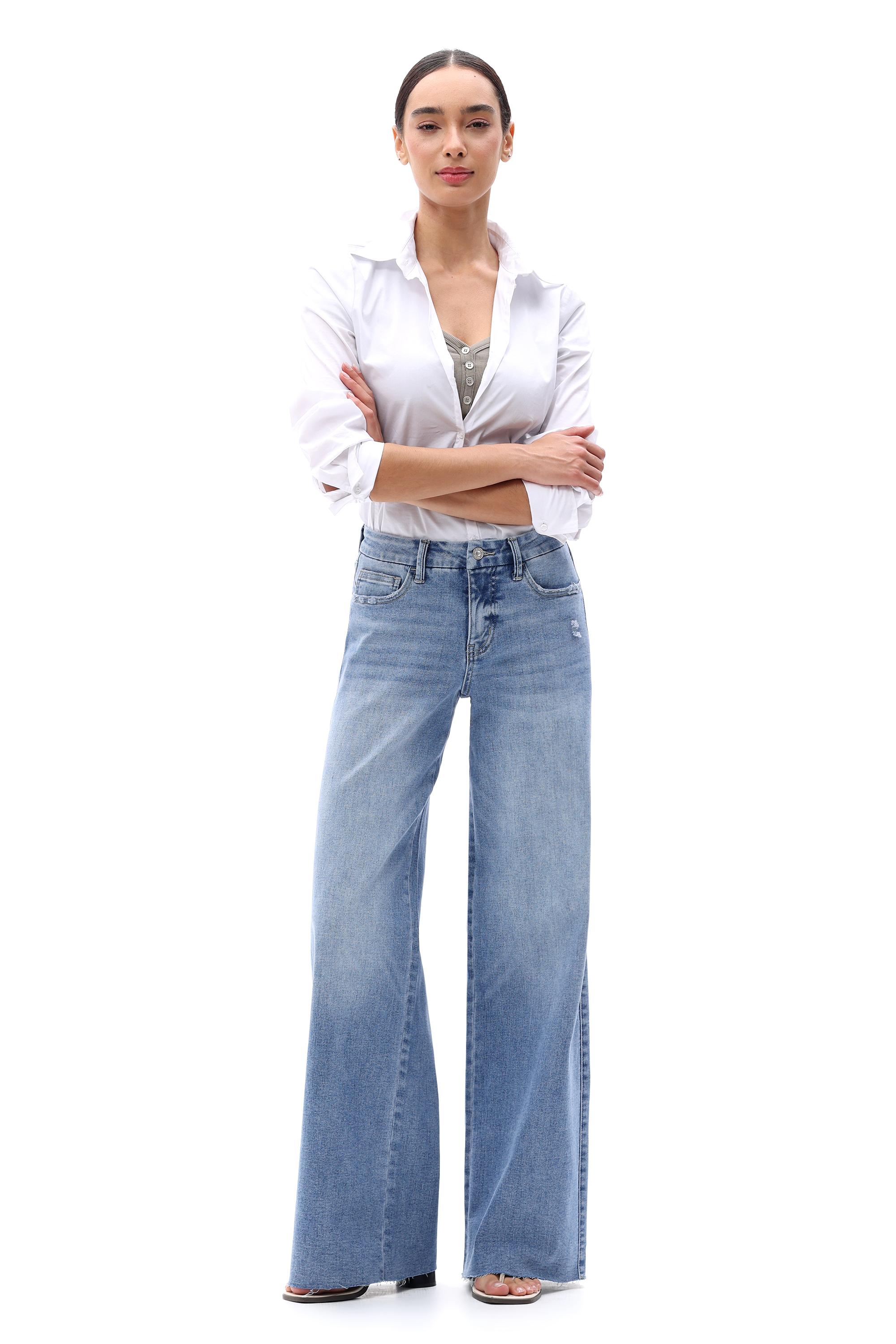 【3 Lengths】Freya ONESO Women's Tummy Control Raw Hem Baggy Denim Pants Mid Rise Wide Leg Denim Jeans  Retro Streetwear Style Comfortable Jeans Commuter Style Baggy High Stretchy Soft Breathable Spring& Summer #SummerVibes