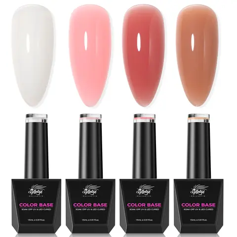 GELLAKTIK Color Base Gel Nail Polish 15ml,Rubber Base Builder Neutral Base Coat Nail Polish, Nail Strengthener Soak Off UV LED Light Needed