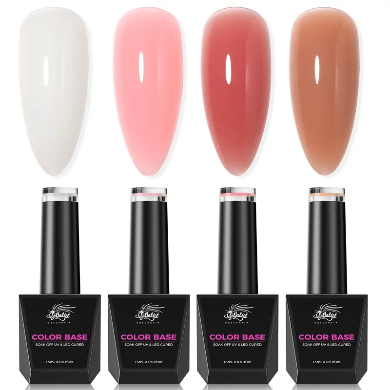 GELLAKTIK Color Base Gel Nail Polish 15ml,Rubber Base Builder Neutral Base Coat Nail Polish, Nail Strengthener Soak Off UV LED Light Needed