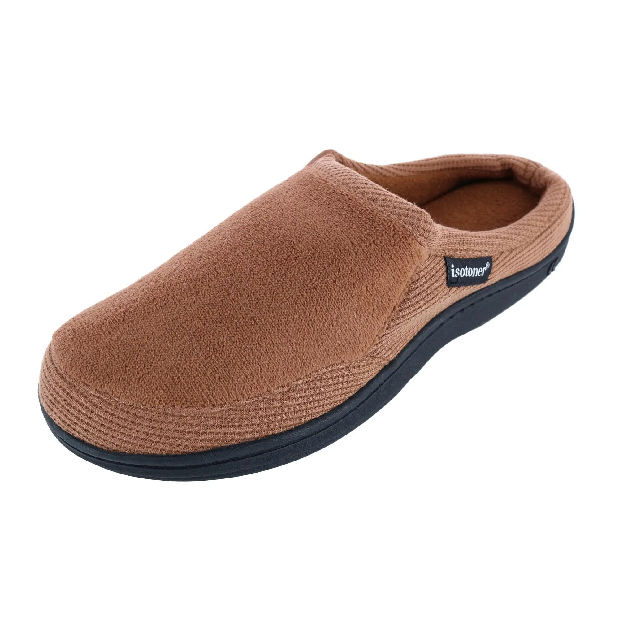 Men's Hoodback Slippers - Microterry and Waffle Fabric, Memory Foam Cushioning, Closed Toe, All Seasons, Synthetic Footwear with Machine Washable Indoor/Outdoor Sole, Soft Casual Comfort, Shoes, Comfortable Shoe