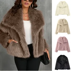 Molitree Womens Faux Fur Coat Lapel Open Front Fluffy Shaggy Jacket Winter Warm Furry Overcoat Casual Beige