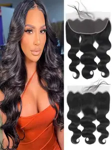 13x4 Lace Frontal Closure, Body Wave Ear to Ear, HD Lace Frontal Brazilian Human Hair, Free Part 150% Density, Pre Plucked, Natural