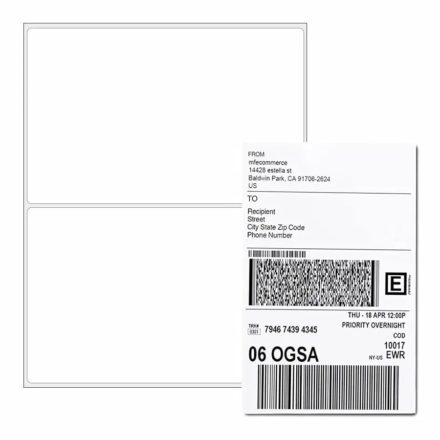 SJPACK 50/200/500Labels Half Sheet Shipping Labels Page 8.5X5.5" Self Adhesive Round Corner 2 Labels Per Sheet, Printer, Letter Size
