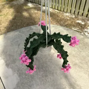 Crochet Christmas Cactus Flower Plant Decor Handmade Wall Hanging Unique Home Boho Bedroom and Office Decor Thoughtful Gift for Plant Lovers Housewarming Modern