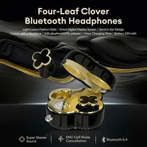 COREVO YX66 Four-Leaf Clover Wireless Earbuds with Bluetooth 5.4, Stable Connection, ENC Call Noise Cancellation, Super Stereo Sound, Luxury Retro Jewelry-Style Design for Women, Elegant Charging Case, Compatible with Android & iOS, Ideal Gift for Girls t