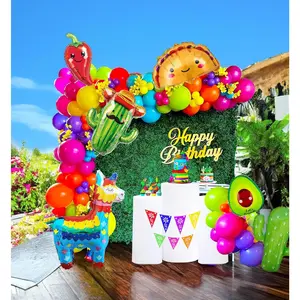 Fiesta themed balloon garland kit 150pcs Mexican Fiesta Party Decorations Arch With Cactus Llama Taco Avocado Chili Pepper Mylar Balloons for carnival Birthday Cinco De Mayo Taco Party Supplies