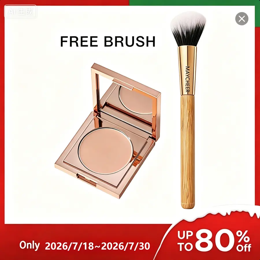 MYCHEER All-in-1 Foundation Stick - Oil-Control Matte Setting Powder, Pore-Blurring, Long-Lasting, Waterproof, Smudge-Proof, Travel-Friendly Cosmetic with Brush, Concealer for Oily & Combination Skin, Dark Circle Fix, Even Skin Tone Perfecting Makeup, Tin