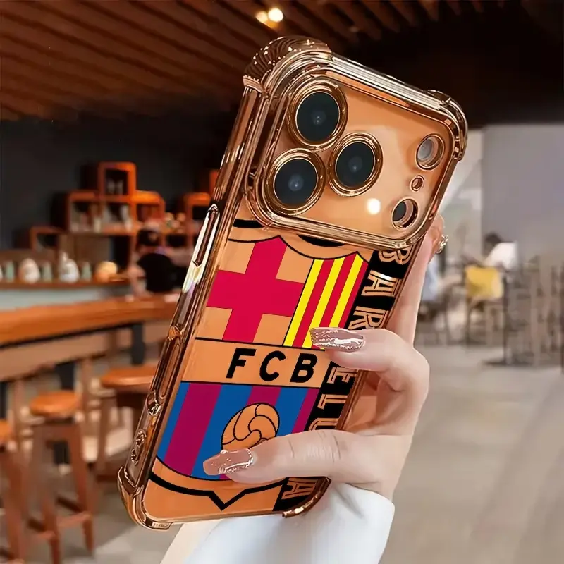 Football Club Crest Phone Case with Metallic Gold Shockproof Corners,Compatible for iPhone 16 15 14 13 12 11 17Pro Max,for Samsung S25 S24 S23 S22 Ultra,Durable Dual-Layer design phone cover,Perfect Gift for Her