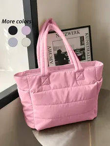 Women's Handbag with Zipper, Large Capacity, Stitched Inflatable Bag, Quilted Puffer Tote, Gym Bag, Beach Bag, Travel Work Handbag