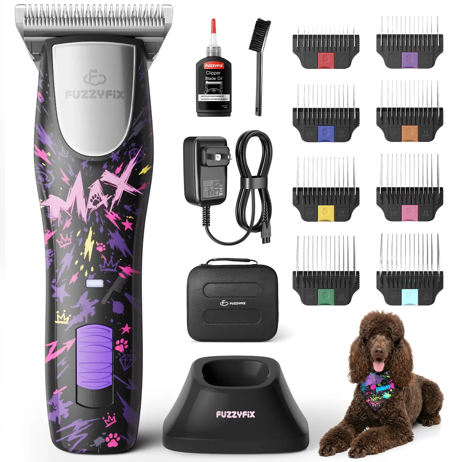 Fuzzyfix MAXIPOP Pet Grooming Clippers – Upgraded W-Blade, 3000/3500 RPM, Quiet Motor with Charging Base – Professional Pet Hair Trimmer for Dogs & Cats