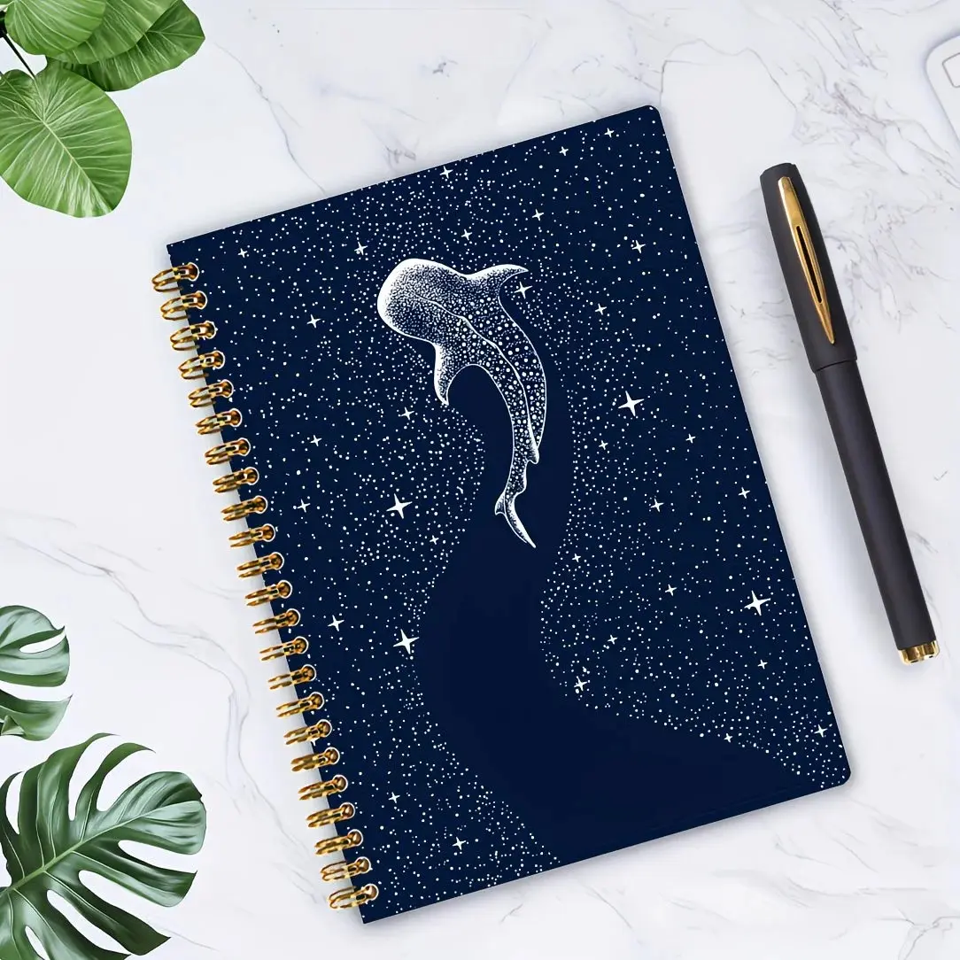 Beautiful A5 Spiral Bound Notebook, Starry Whale Pattern Cover, Ideal for Daily Notes, Office Supplies, School Use, Art Creation, Sketching