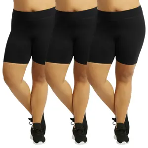 3 Pack Women's Plus Size Cotton Mid Thigh Biker Shorts Leggings High Wide Waistband XL-3XL High Waisted 15" Short Leggings Workout Yoga Tummy Control Activewear Womenswear