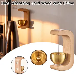 Solid Wood Magnetic Doorbell Wind Chime, Suction Door Hanging Entry Bell, Vintage Style Wooden Door Chime for Home Decor