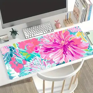 Diatom Mud Bright Pink Floral Extended Mouse Pad | Lilly Pulitzer Style Desk Mat, Non-Slip Absorbent Large Gaming Pad for Preppy Home Office Decor #DiatomMudDeskPad #BrightPinkFloralMat #PreppyHomeDecor #GamingMousePad #ColorfulAesthetic