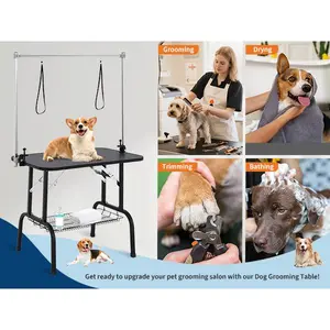 Dog Grooming Table, Foldable Pet Grooming Station with Adjustable Arm, Includes Hammock and No-Sit Holders, Tray & 330LBS Capacity, Grooming Restraint for Small & Medium Dogs Cats or Salon
