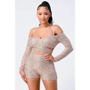 SEQUIN OPEN SHOULDER MIDRIFF ROMPER