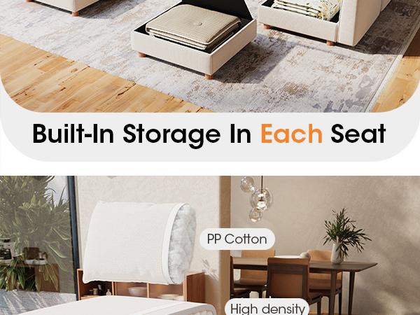 4-8 Seat Modular Sectional Sofa with Storage, Sturdy Solid Wood Structure, Modular Sectional Sofa Cloud Couch Washable, Spacious Couches for Living Room, Apartment, Loft, Beige