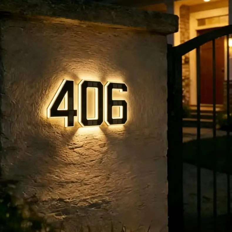4.7-in Durable Wireless Outdoor Solar LED Number Light Doorplate - Automatic Sensing, Waterproof, 4.7" Night Read, 600mAh, Backlit Door Hardware Accessory with Expansion Tubes, Position Card for Apartments
