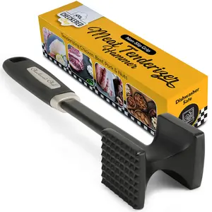Checkered Chef Meat Tenderizer Hammer - Dishwasher Safe Metal Kitchen Mallet for Tenderizing Chicken, Beef, Pork & Nuts with Non-Slip Grip