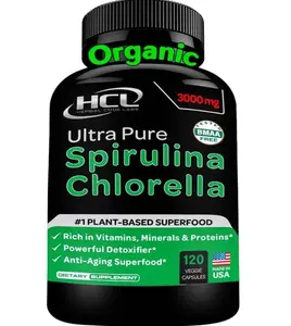 Chlorella Spirulina Powder Capsules Organic 3000 mg of BMAA Free Purest Blue Green Algae - Best Natural Detox Raw Vegan Vitamins Protein Green Superfood