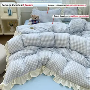 3pcs Black and pink Plaid Duvet Cover Set,1 count Duvet cover+2 counts Pillowcases(without comforter and pillow insert) 100g Polyester, Single Twin Double Queen Size, All Seasons Use