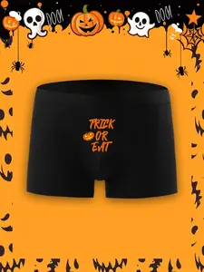 Men's Fitted Boxer Briefs, Halloween Pumpkin Print, Comfortable Casual Underwear, Unique Christmas Gift Idea
